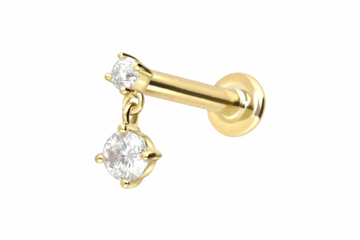 14 Karat Gold Labret Piercing mit Push Fit 2 MOISSANITE